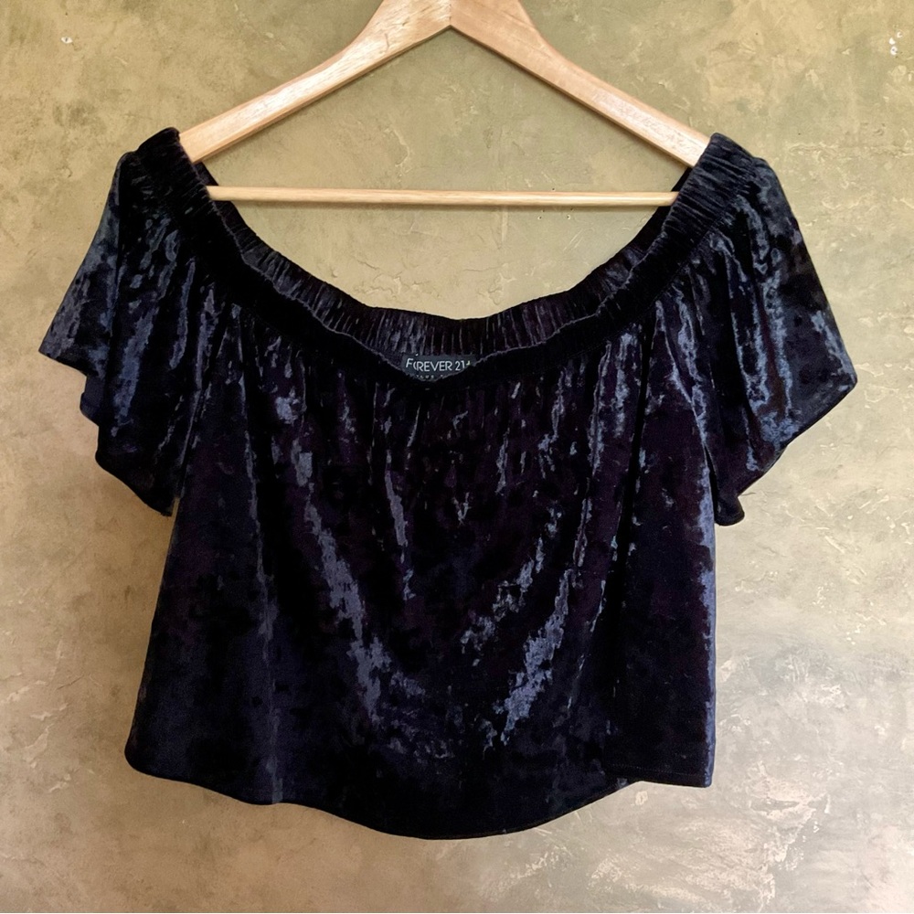 Forever 21 Crushed Velvet Off the Shoulder Cropped Top